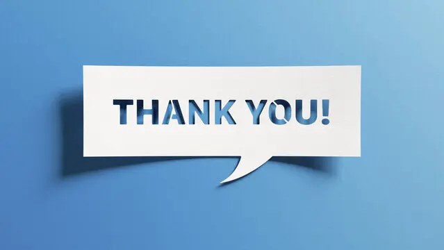 Cut-out speech bubble with "Thank You!"